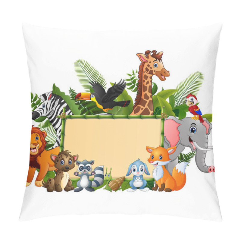 Personality  Illustration Of Animals Forest With Blank Sign Bamboo Pillow Covers