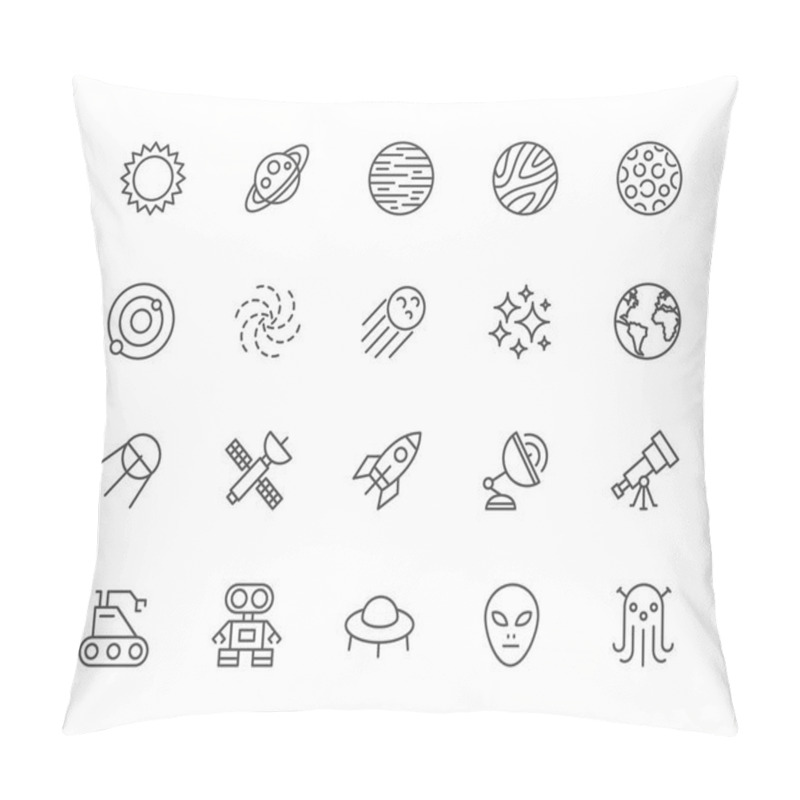 Personality  Set Of Space Line Icons. Sun, Solar System, Galaxy, Cosmos, Stars And More. Pillow Covers