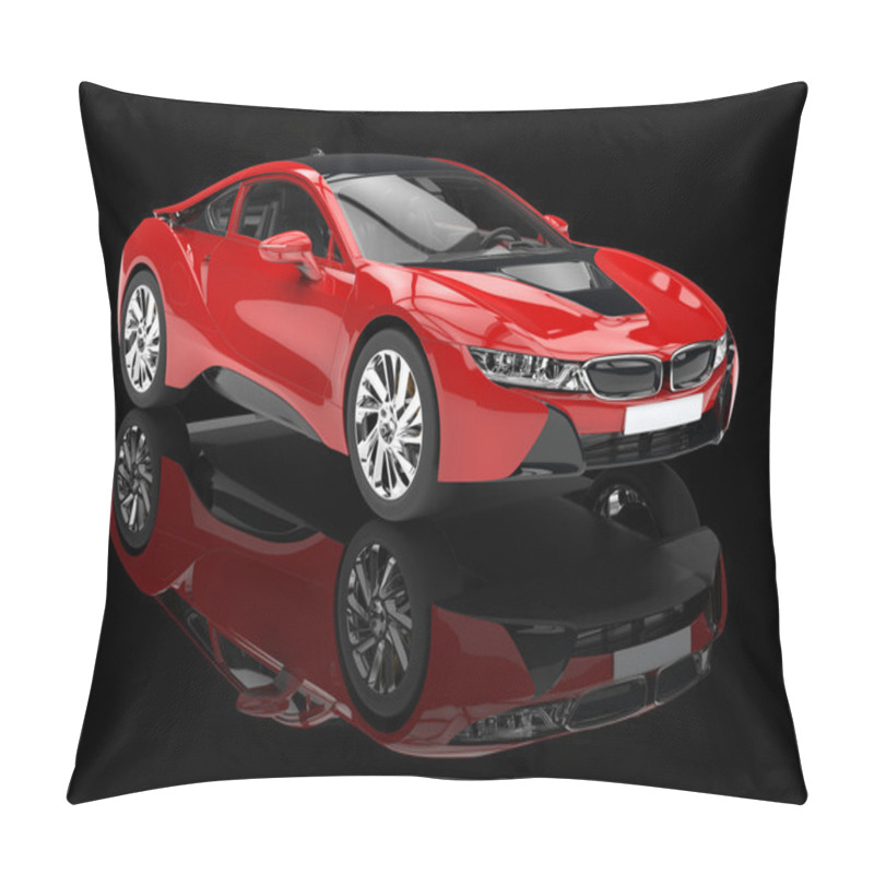 Personality  Modern Red Sports Car - Isolated On Black Reflective Background. Pillow Covers