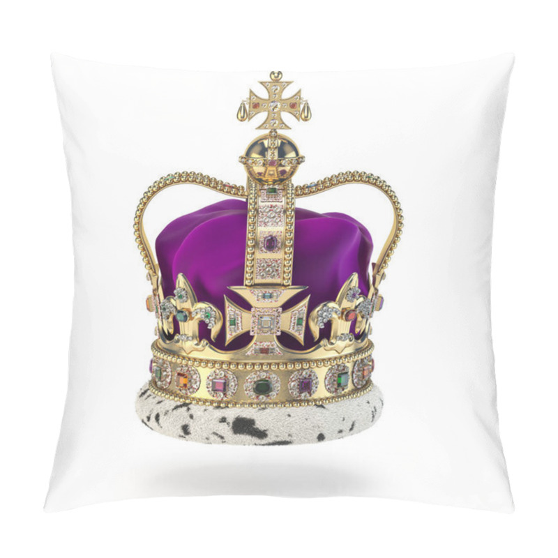 Personality  English Golden Crown With Jewels Isolated On White. Royal Symbol Pillow Covers