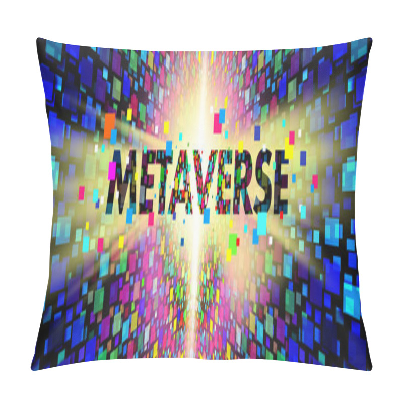 Personality  Metaverse Media And Virtual Reality Technology As Internet Futuristic Streaming Symbol With VR Computing And Augmented Reality As A Computer Programs Concept In A 3D Illustration Style. Pillow Covers