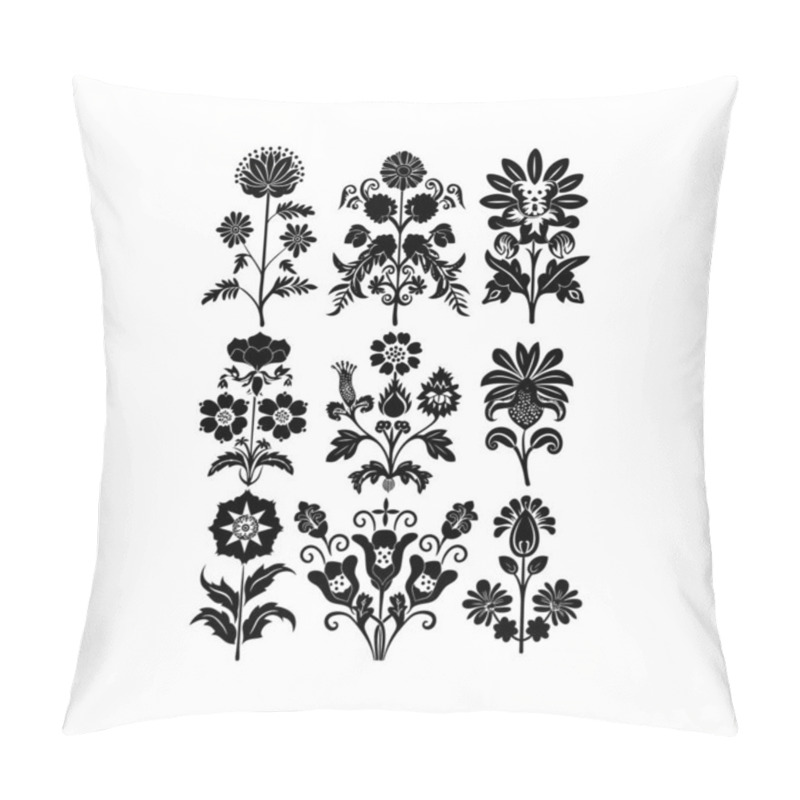 Personality  Intricate Floral Pattern Collection In Black Silhouette. Vector Illustration Design. Pillow Covers