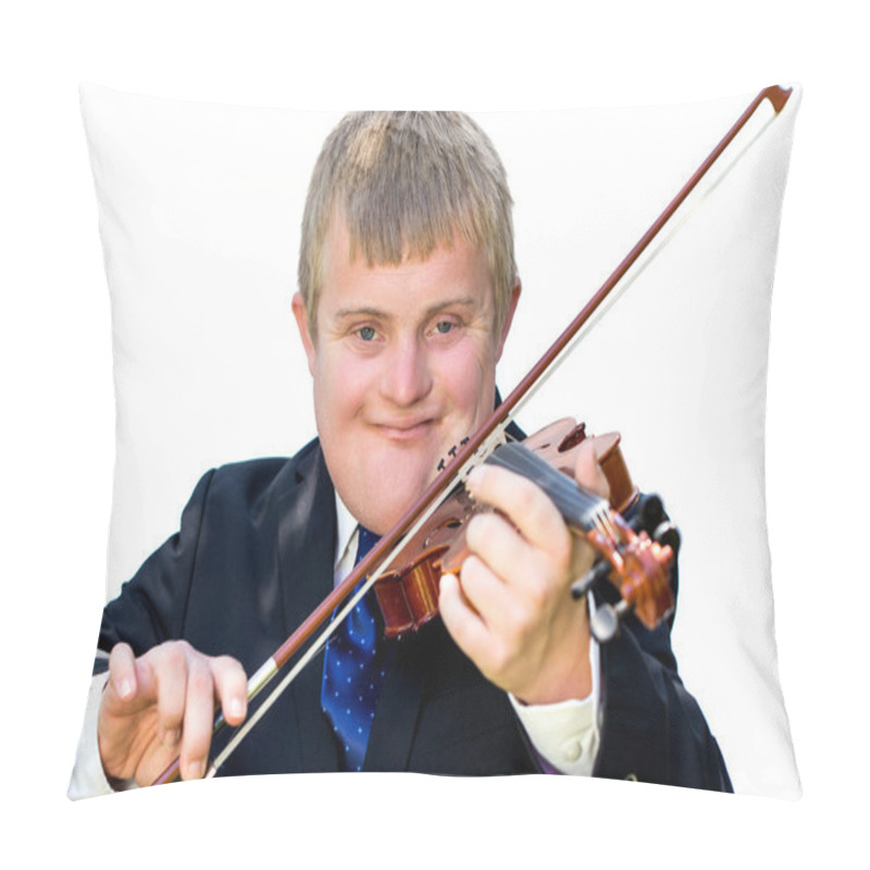 Personality  Handicapped Violinist Isolated. Pillow Covers