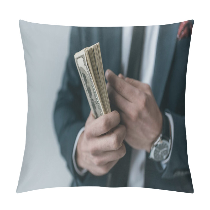 Personality  Businessman With Dollar Banknotes Pillow Covers