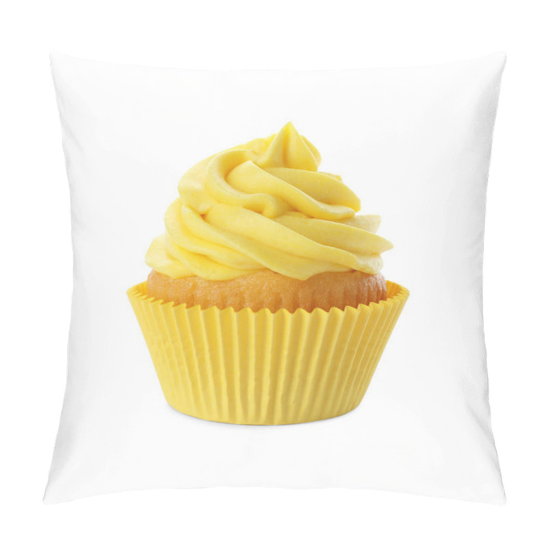 Personality  Delicious Birthday Cupcake Decorated With Yellow Cream Isolated  Pillow Covers