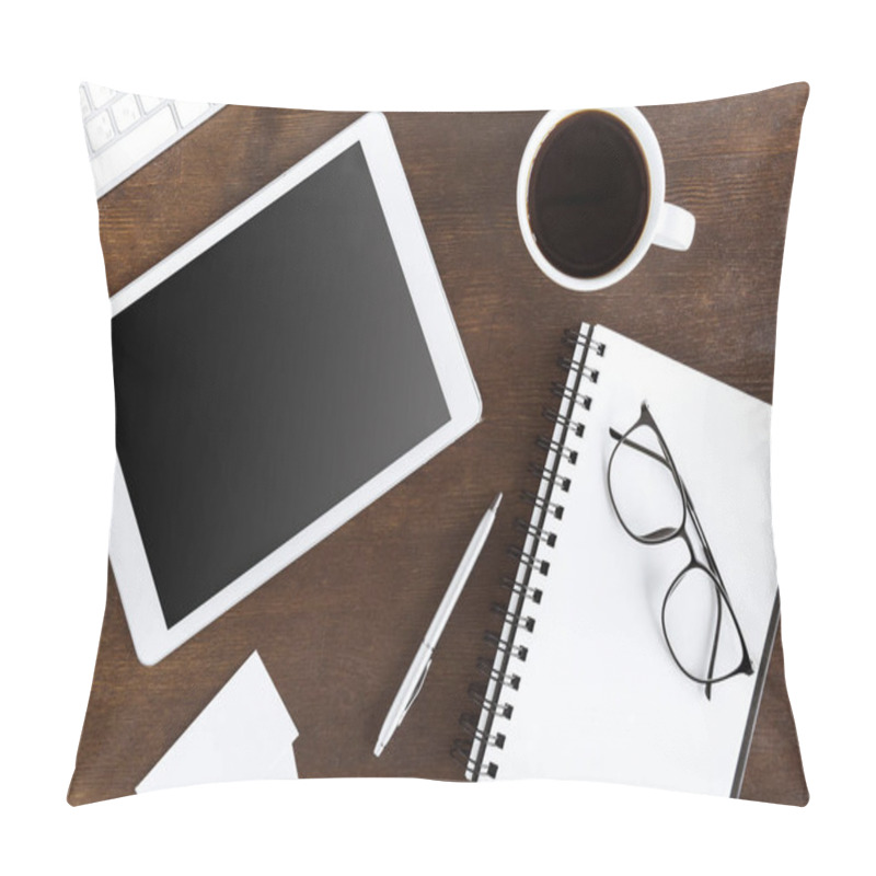 Personality  Coffee Cup And Tablet On Workplace Pillow Covers