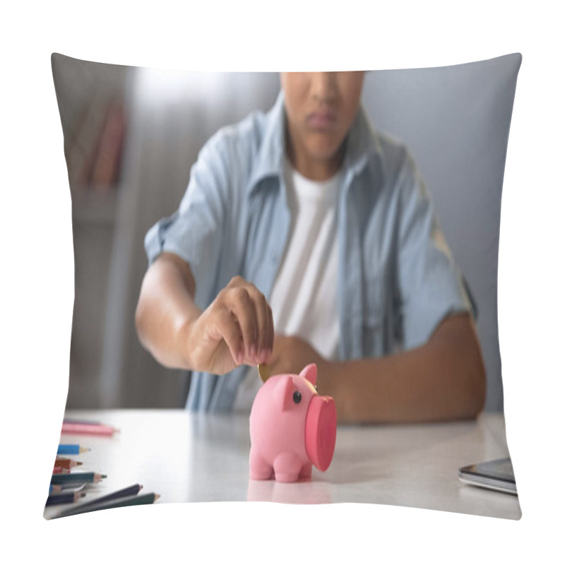 Personality  Little Boy Putting Pocket Money In Piggy Bank, Raising Funds For Desired Toy Pillow Covers