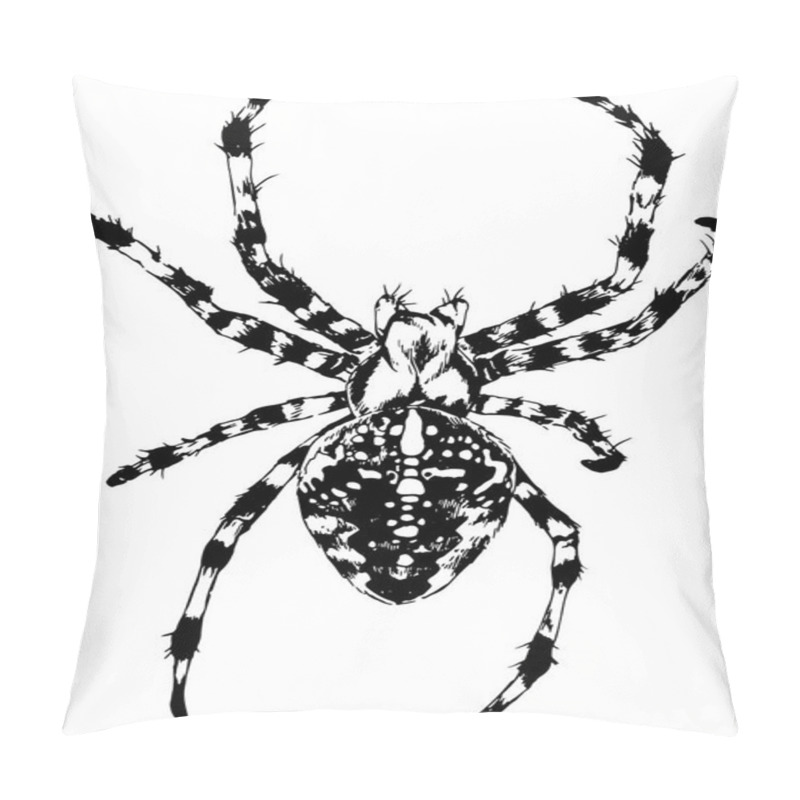 Personality  Crawling Spider Drawn In Ink By Hand On A White Background Pillow Covers