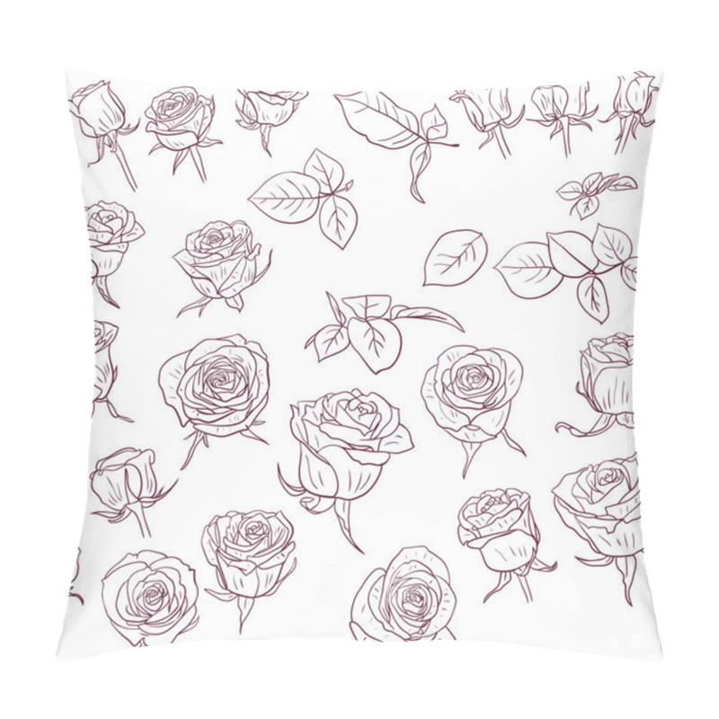 Personality  Set Of Linear Drawing Roses Pillow Covers