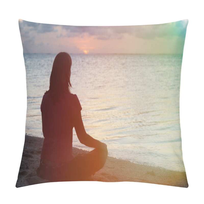 Personality  Woman Meditation On The Beach Pillow Covers