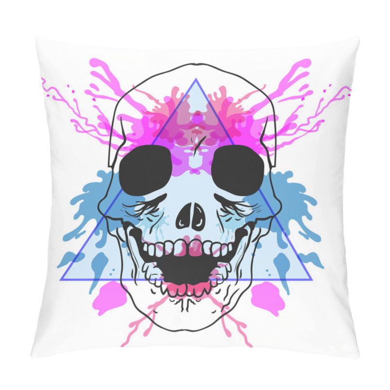 Personality  Sketch Hipster Bones Of The Head In Triangle Frame With Watercol Pillow Covers