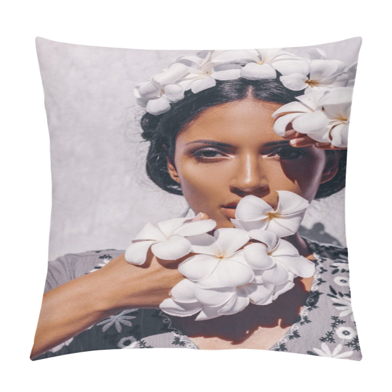 Personality  Close Up Of Beautiful Young Woman Wearing Wreath  Pillow Covers