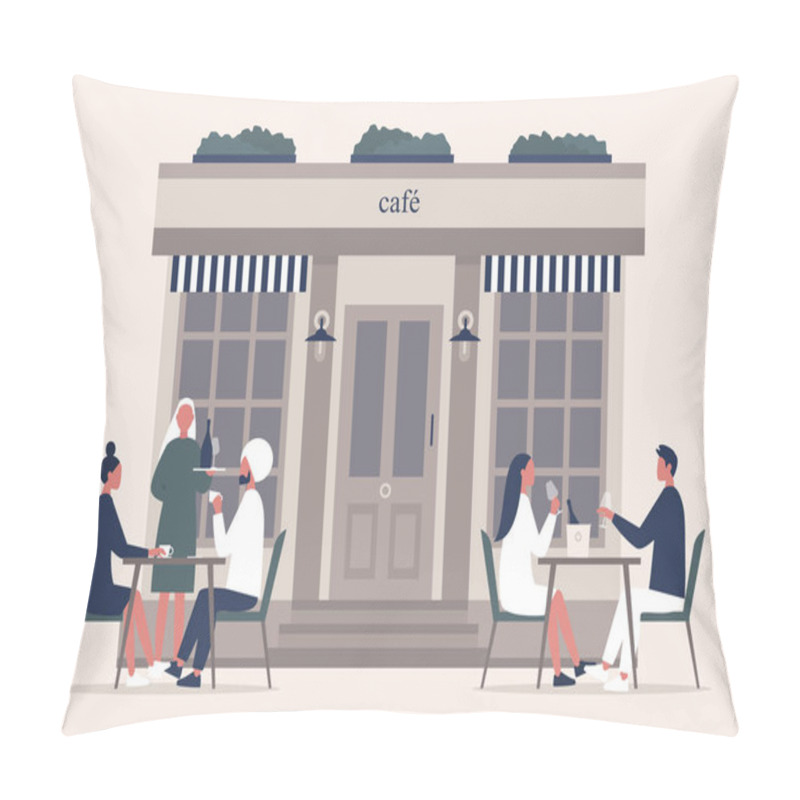 Personality  Summer Cafe Terrace, People Drinking Coffee And Champagne Outsid Pillow Covers