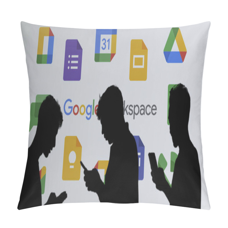 Personality  Dhaka,Bangladesh 01 July 2024: Google Workspace, A Collection Of Cloud Computing, Productivity And Collaboration Tools, Software And Products By Google. Pillow Covers