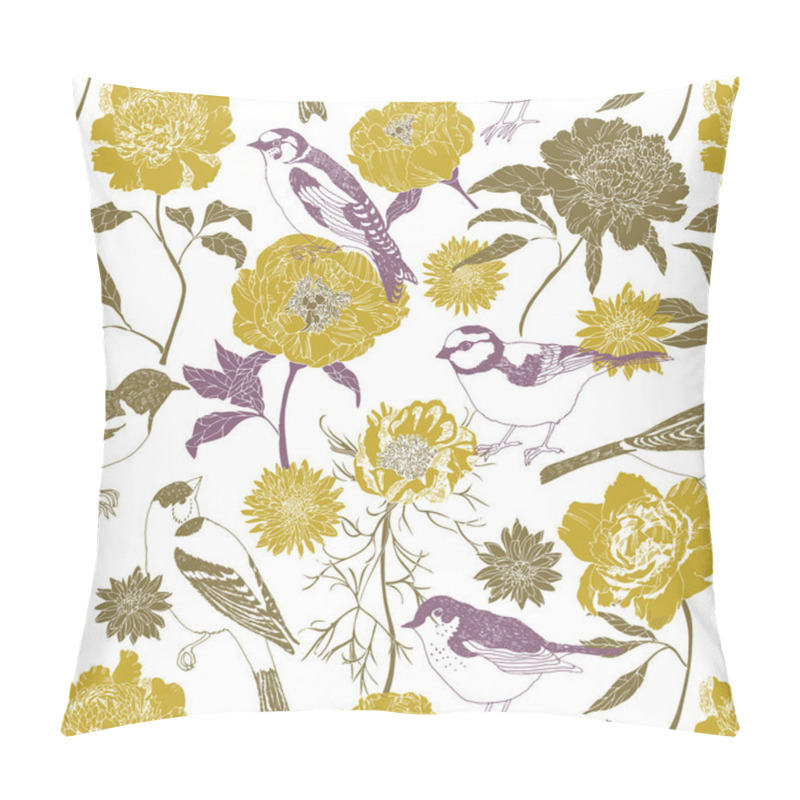 Personality  Garden Birds And Flowers Pillow Covers