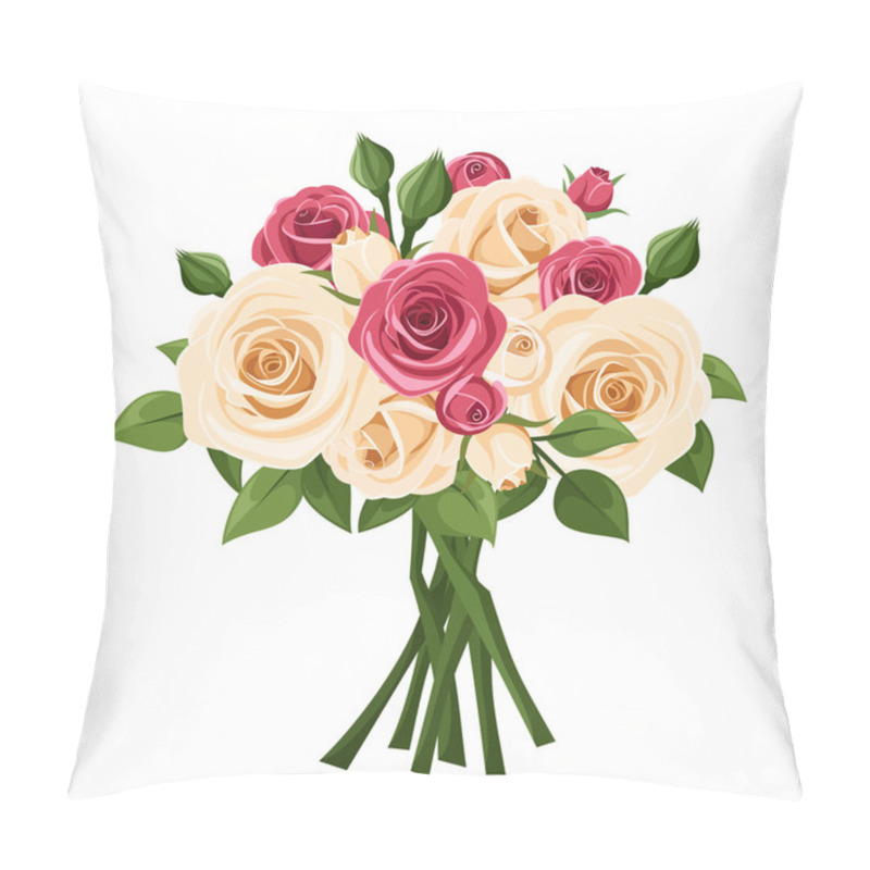 Personality  Bouquet Of Red And White Roses. Vector Illustration. Pillow Covers