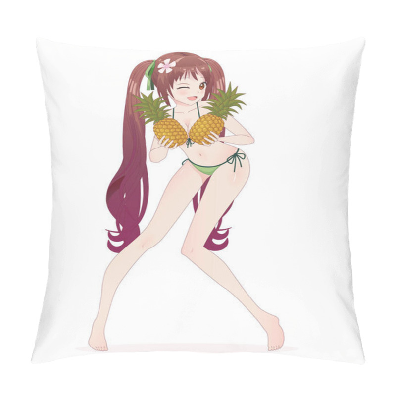 Personality  Anime Manga Girl In A Bikini Holds In Hands Two Pineapples Pillow Covers