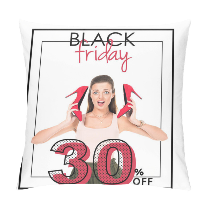 Personality  Woman Holding Pair Of Red Shoes Pillow Covers