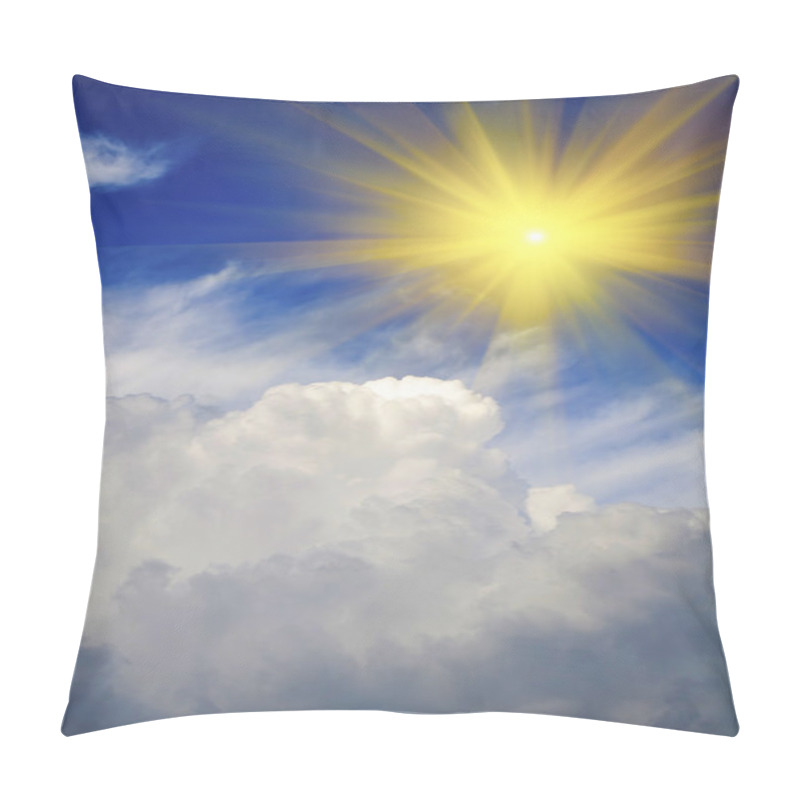 Personality  Sun Shining In Sky With Puffy Clouds Pillow Covers