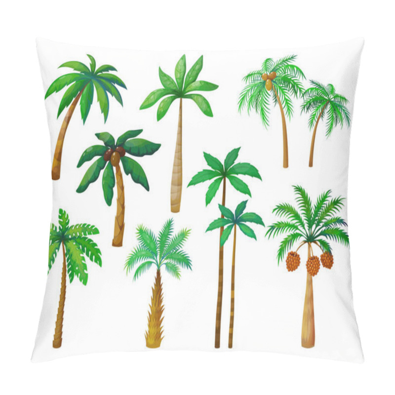 Personality  Cartoon Palm Tree. Jungle Palm Trees With Green Leaves, Coconut Beach Palms Isolated Vector Pillow Covers