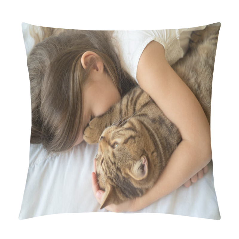 Personality  Young Girl Stroking Cat Lying On Bed Pillow Covers