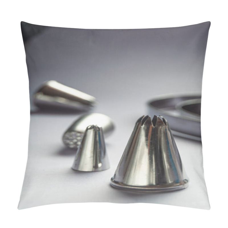 Personality  Baking Tools, Variety Of Piping Tips On A Grey Background Pillow Covers