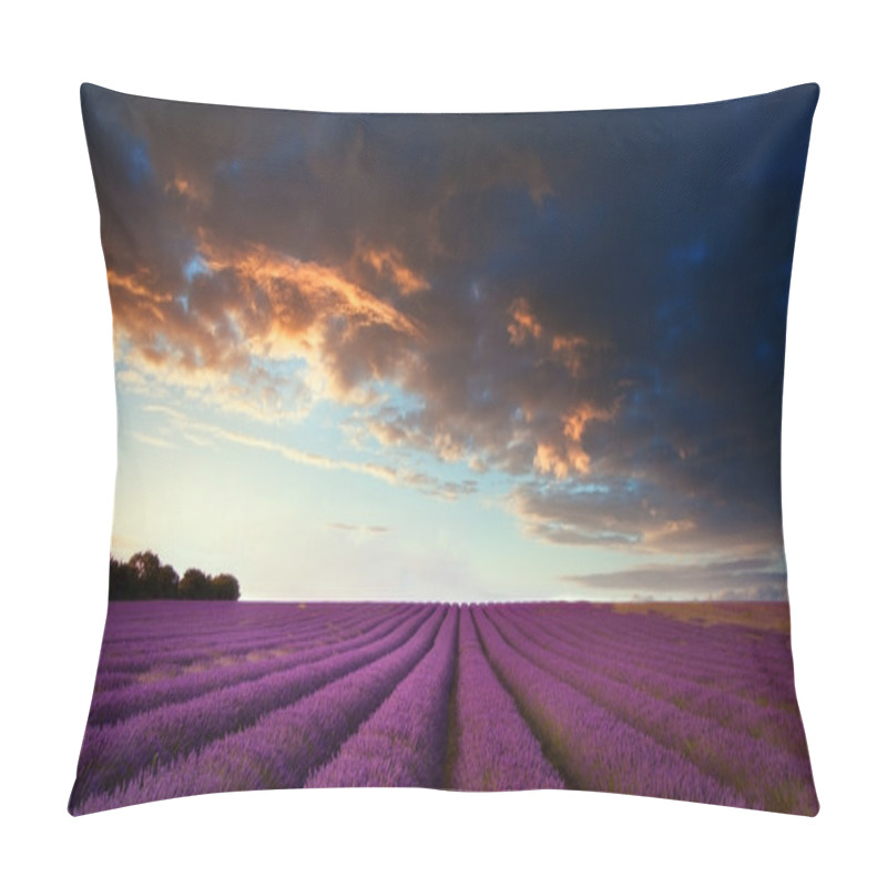 Personality  Stunning Lavender Field Landscape At Sunset In Summer Pillow Covers