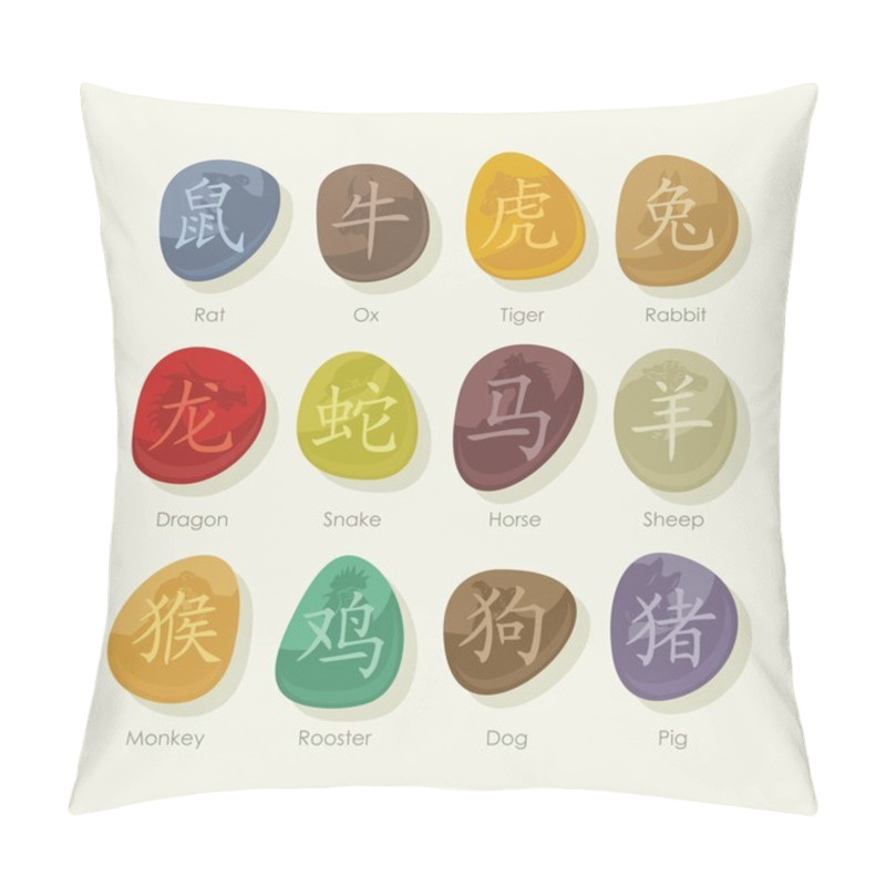 Personality  Stones Set With Chinese Zodiac Signs Pillow Covers