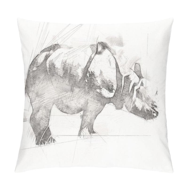 Personality  African Savannah Animal Rhinoceros In Cartoon Style. Educational Zoology Illustration Pillow Covers