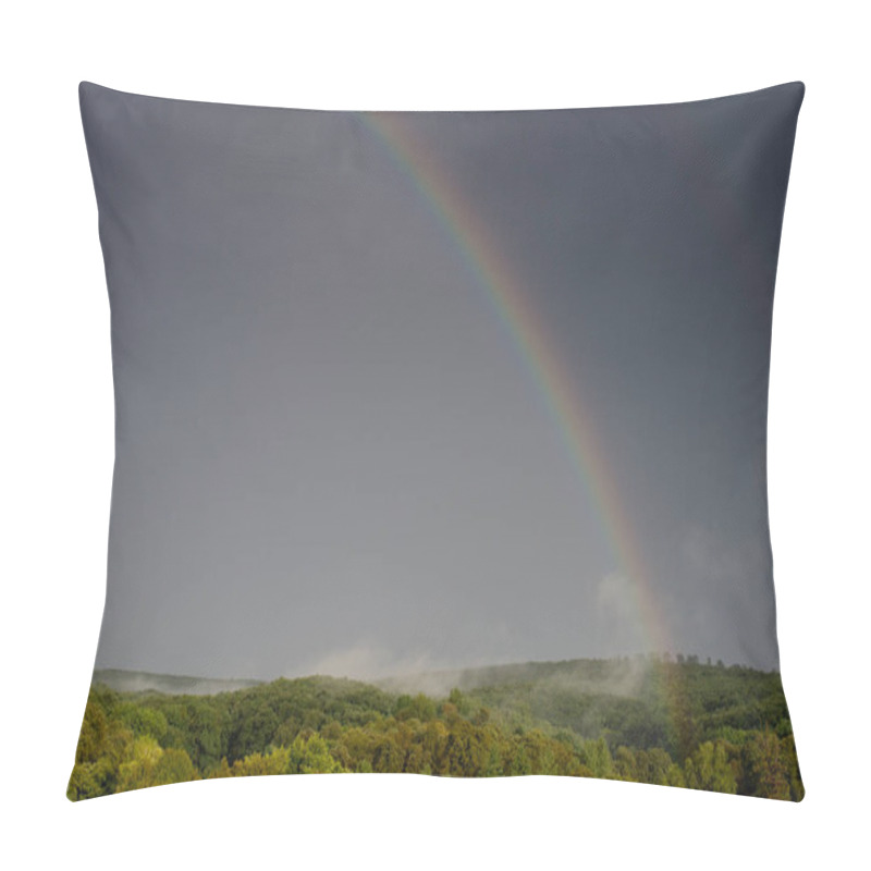 Personality  Rainbow Over Foggy Land. Magnificent Landscape. Natural Look. Pillow Covers