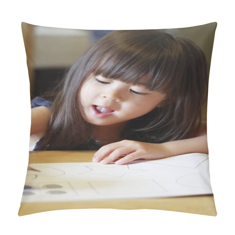 Personality  Studying Japanese Girl At Home (4 Years Old) Pillow Covers