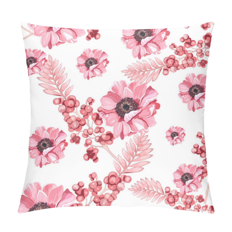 Personality  Seamless Floral Pattern With Pink Roses And Anemones. Hand-Drawn Pink Flowers And Foliage Design. Romantic Rose And Anemone Pattern Pillow Covers