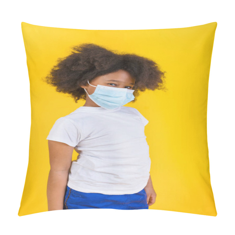 Personality  Little Girl In Protective Face Mask Wearing White T-shirt Pillow Covers