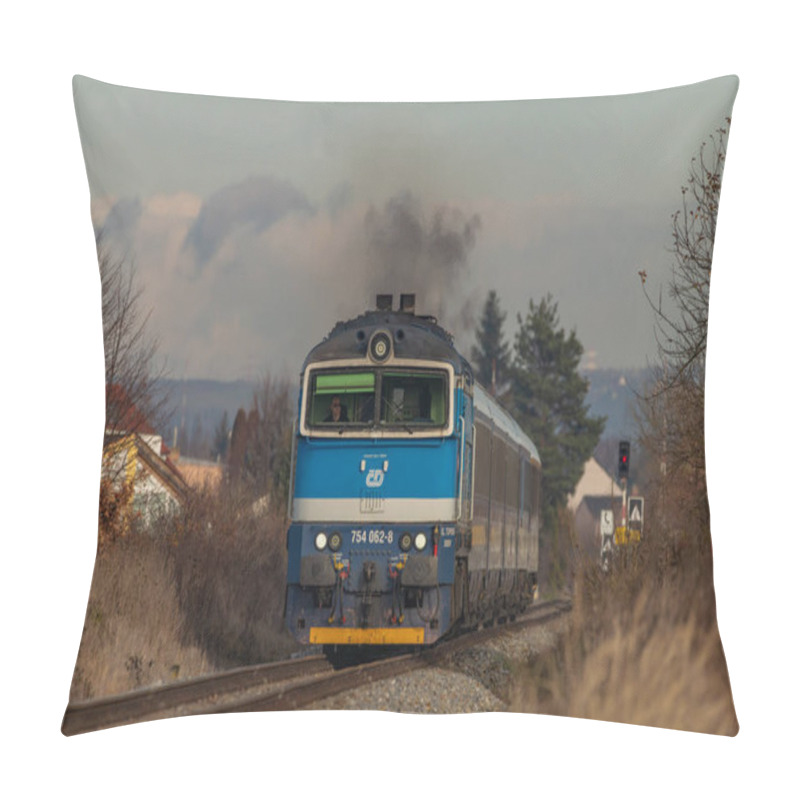 Personality  Fast Diesel Engine Train From Prague To Cesky Krumlov Near Budweis CZ 12 04 2024 Pillow Covers