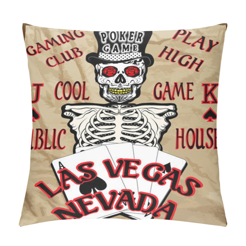 Personality  Skeleton Gambler With Poker Cards, Vector Illustration Pillow Covers