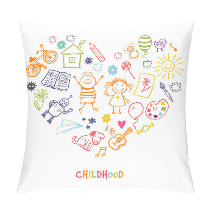 Personality  Happy Children Drawing Doodle Heart Pillow Covers