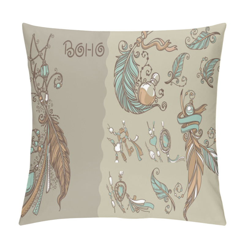 Personality  Boho Chic, Collection Of Vector Hand Drawn Elements Pillow Covers