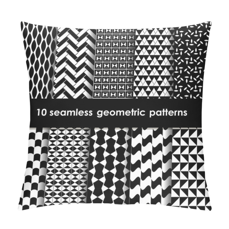 Personality  10 Geometric Black And White Seamless Patterns Set Pillow Covers