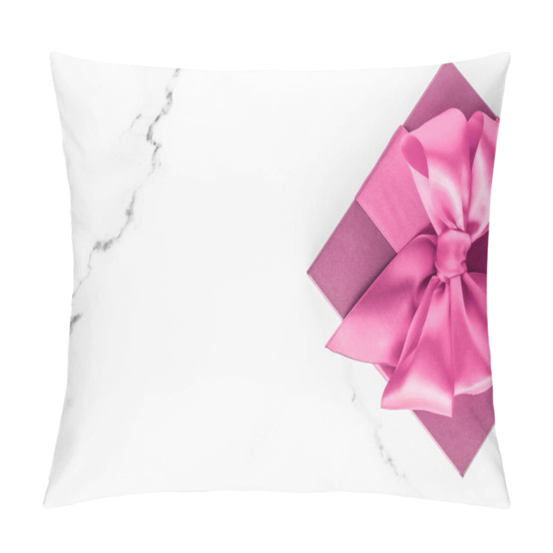 Personality  Pink Gift Box With Silk Bow On Marble Background, Girl Baby Show Pillow Covers