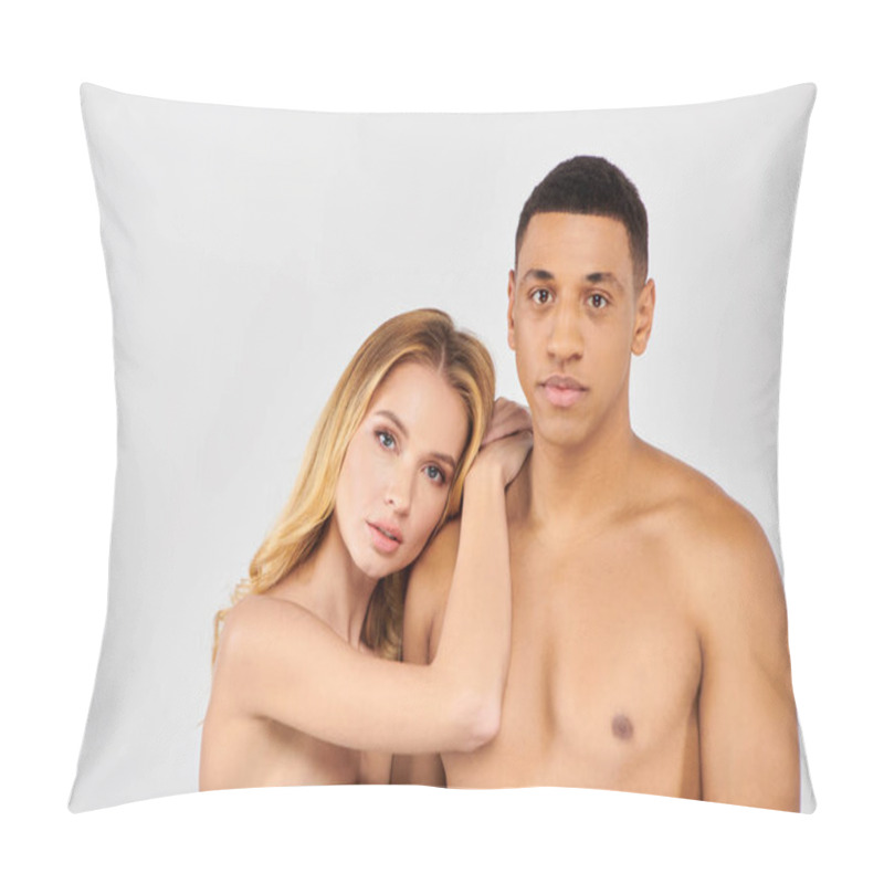 Personality  A Diverse Couple, Pose Lovingly Against A White Backdrop. Pillow Covers