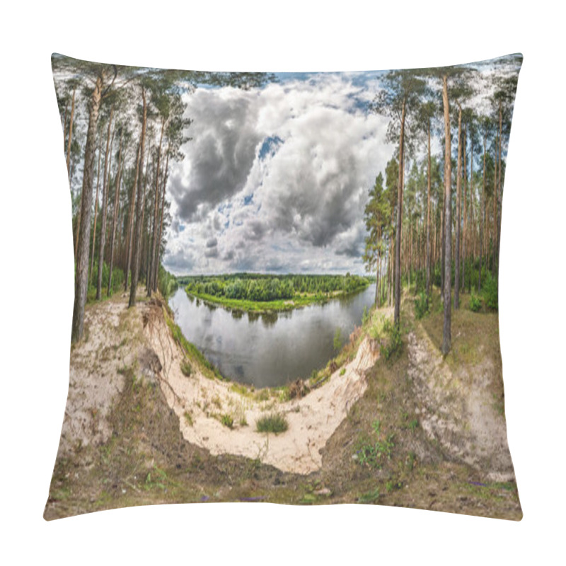 Personality  Full Seamless Spherical Hdri Panorama 360 Degrees Angle View On High Bank Of Wide River Neman Near Pinery Forest In Windy Day With Beautiful Clouds In Equirectangular Projection, Ready VR AR Content Pillow Covers