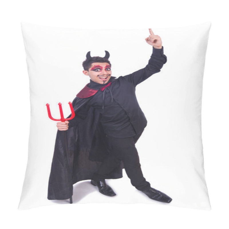 Personality  Man In Devil Costume In Halloween Concept Pillow Covers