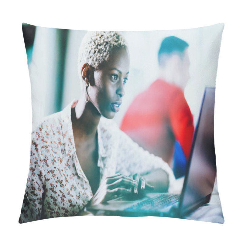 Personality  Female Programmer Working On IT Project Pillow Covers