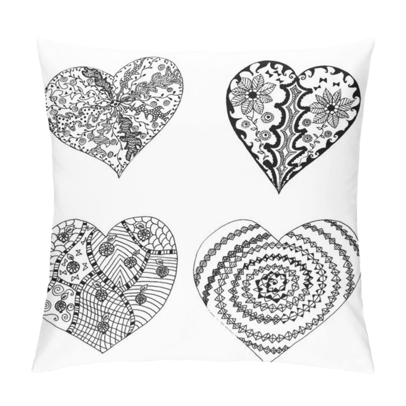 Personality  Set Of Hand Drawn Hearts In Tribal Style.  Pillow Covers