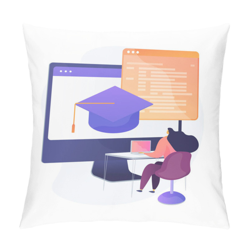 Personality  Distance IT Courses. Self Education, Learning Programming, Information Technology Study. Female Student Covering Online Computer Science Course. Vector Isolated Concept Metaphor Illustration Pillow Covers