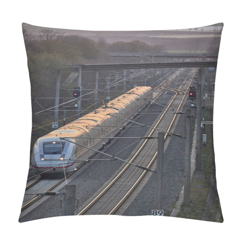 Personality  Electric Highspeed Train Passing The Rapid Railway Transit Route Between Stuttgart And Mannheim, Baden-Wuerttemberg, Germany Pillow Covers