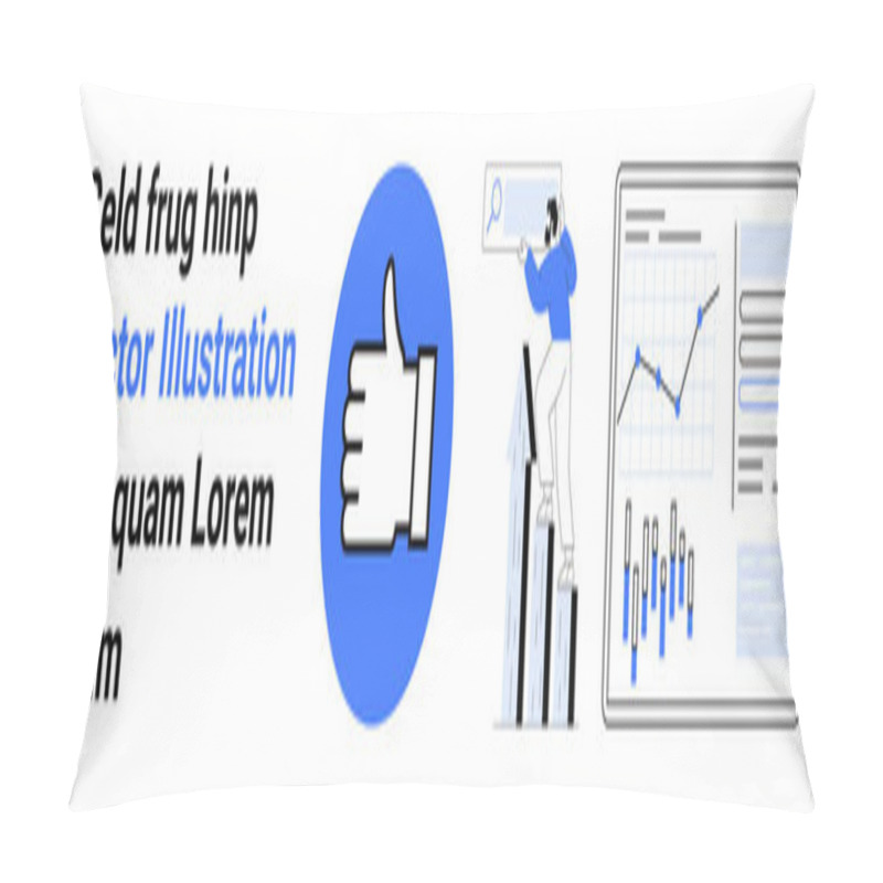 Personality  Thumbs-up Icon, Person Analyzing Chart On Bar Graph, Data Analytics Panel With Graphs. Ideal For Performance Metrics, Social Media Engagement, Teamwork, Data-driven Decisions, Business Growth Pillow Covers