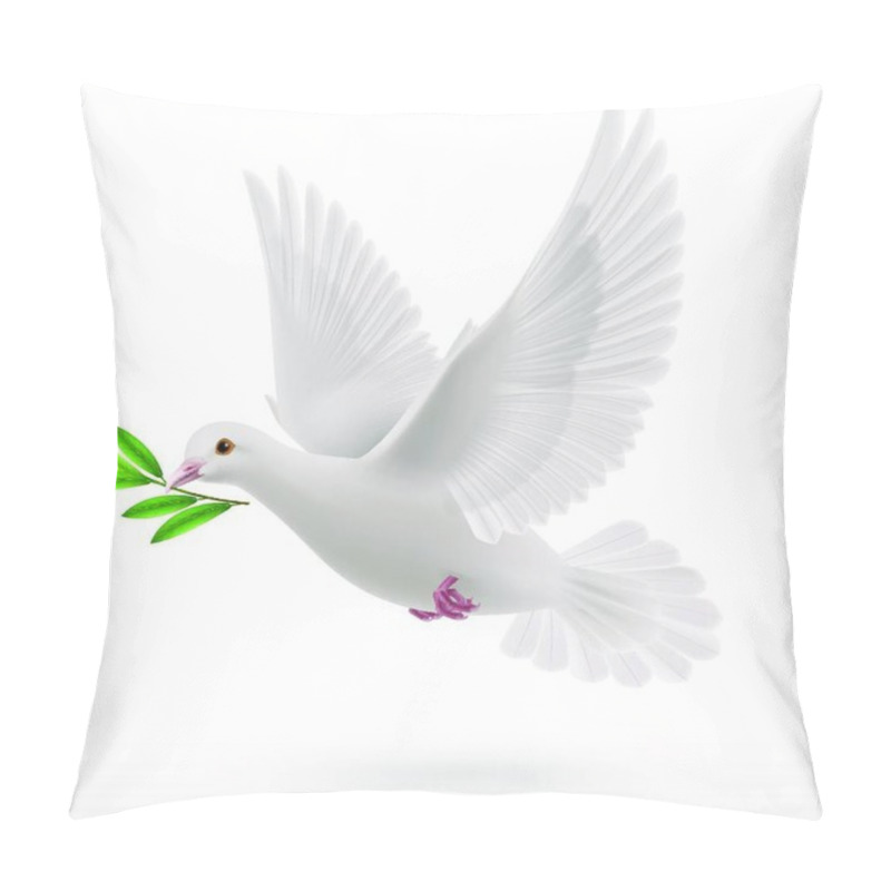 Personality  Dove Flying With A Green Twig In Its Beak Pillow Covers