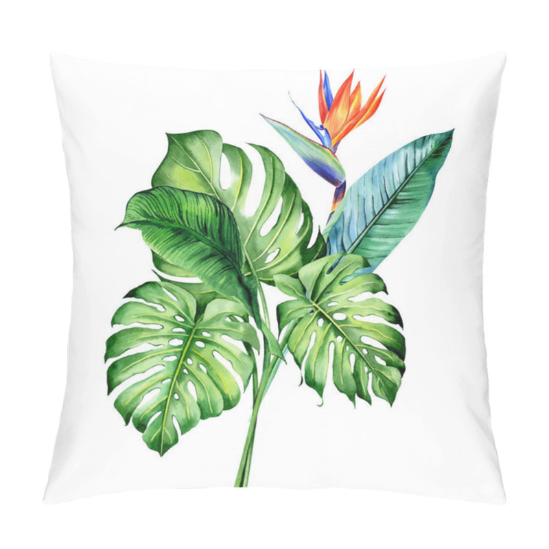 Personality  Watercolor Bouquets With Tropical Plants, Leaves And Strelitzia Flowers. Great For Valentines, Wedding Invites, Hawaii Birthday And Beach Party Pillow Covers