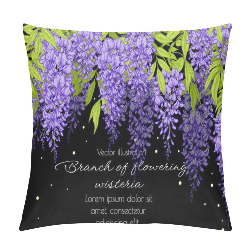 Personality   Vector Template Banner Bush Blooming Wisteria In Engraving Style Pillow Covers